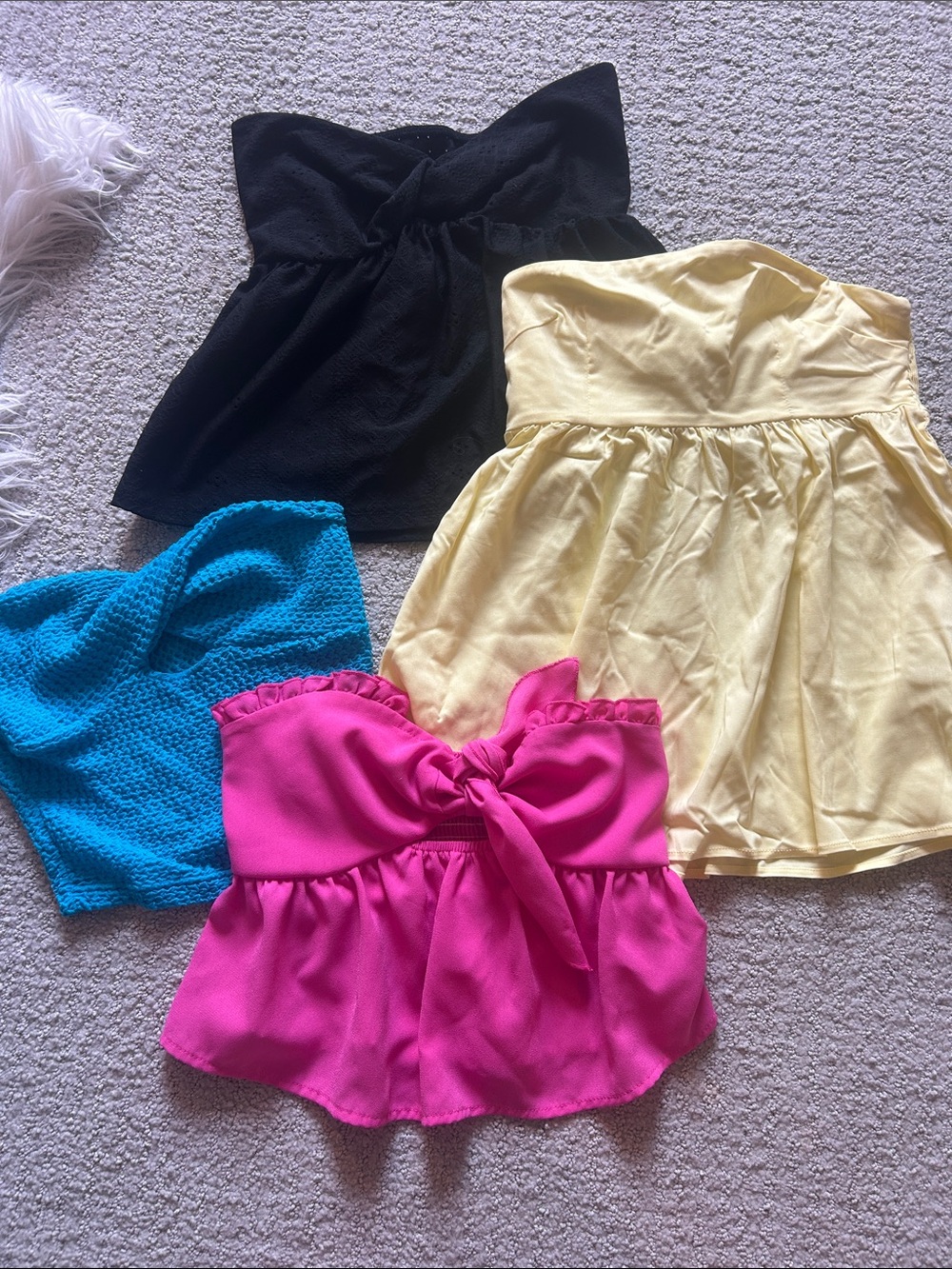 SHEIN Girls Strapless Peplum Tops in Black, Pink, Yellow, Blue